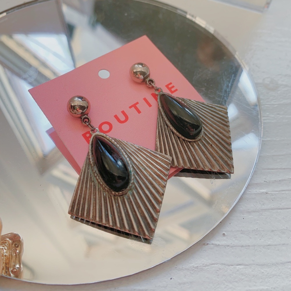 Vintage Black Onyx Silver Earrings